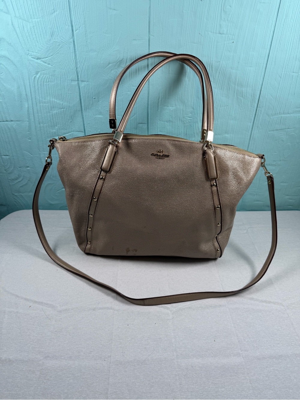 Coach F22312 Metallic Stardust Studded Small Kelsey Satchel Crossbody Bag
